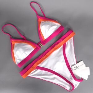 MILLY New Bikini Set SMALL Positano White Pink Orange Triangle Swimwear T18Z01